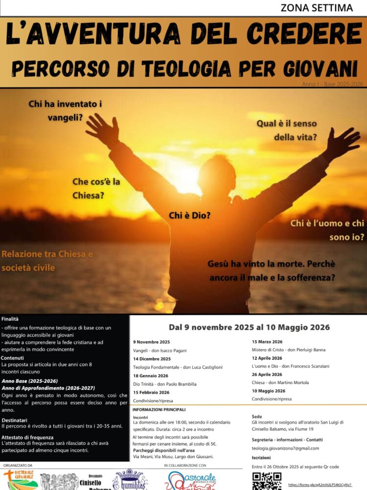PERCORSO DI TEOLOGIA PER GIOVANI – dal 09/11/2025 al 10/05/2026